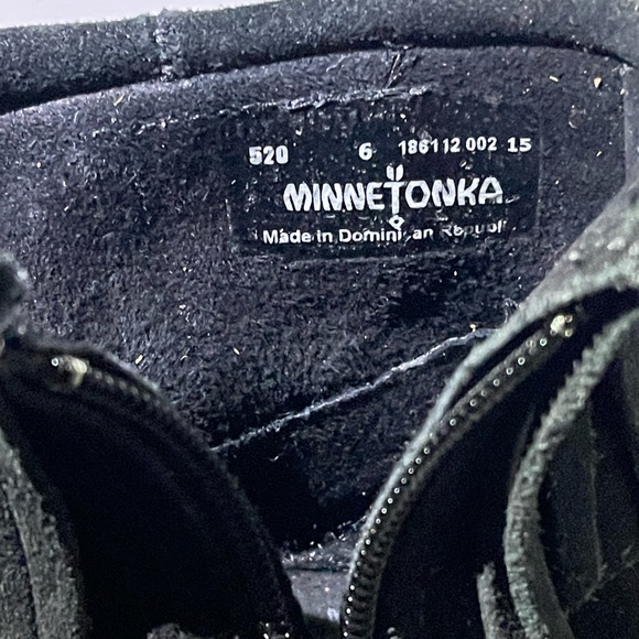 Minnetonka Black Suede Fringe with Concho Booties with Zipper - Picture 12 of 16